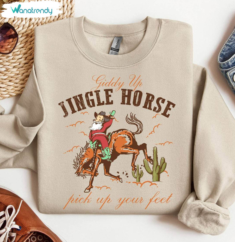 Cowboy Christmas Shirt, Giddy Up Jingle Horse Pick Up Your Feet Sweater Short Sleeve