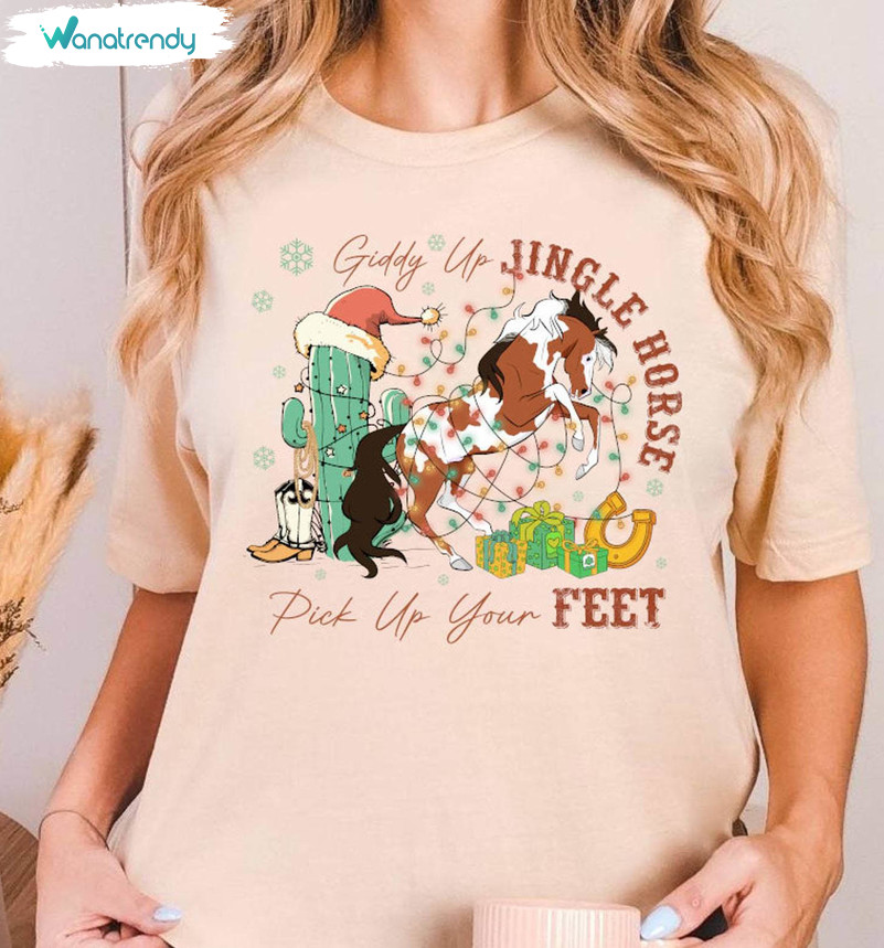 Giddy Up Jingle Horse Pick Up Your Feet Shirt, Howdy Country Christmas Long Sleeve Short Sleeve