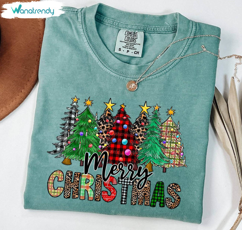 Merry Christmas Trees Cute Shirt, Christmas Funny Long Sleeve Sweater