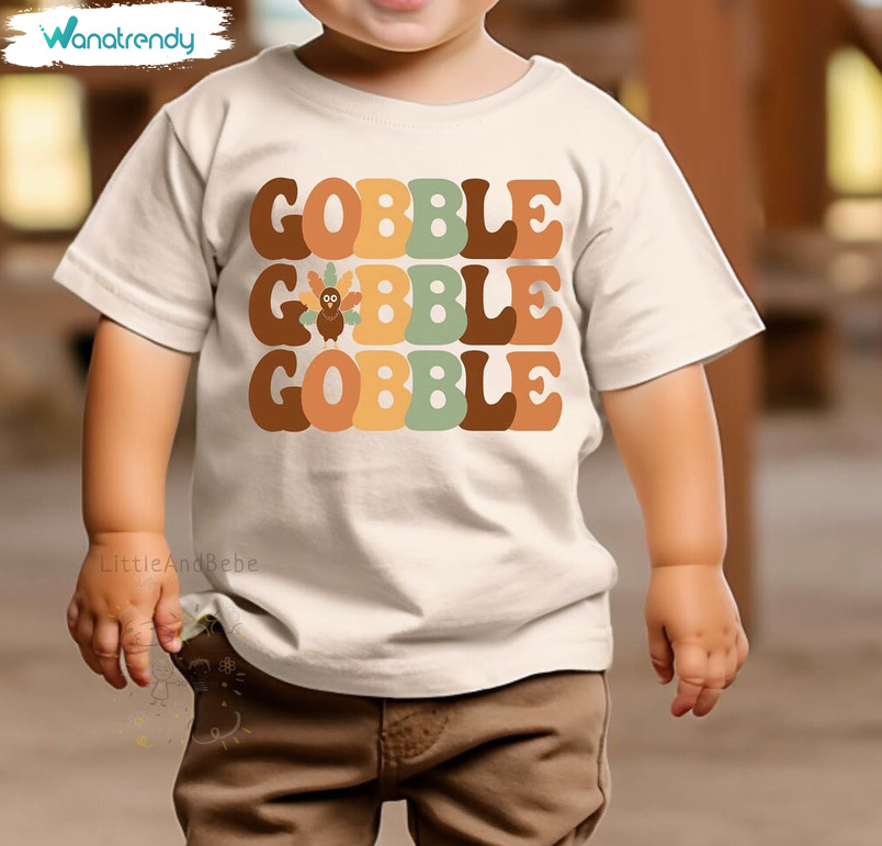 Gobble Thanksgiving Shirt, Retro Turkey Long Sleeve Unisex Hoodie