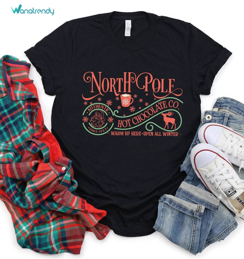 North Pole Sweatshirt, North Pole Hot Chocolate Tee Tops Short Sleeve