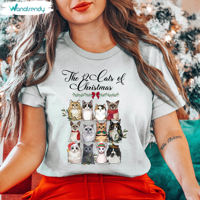 Cute Christmas Cat Shirt, Funny Christmas Crewneck Sweatshirt Unisex T Shirt
