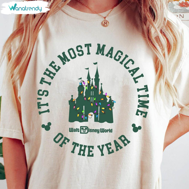 Its The Most Magical Time Of The Year Shirt, Disney Christmas Lights Castle Long Sleeve Crewneck Sweatshirt