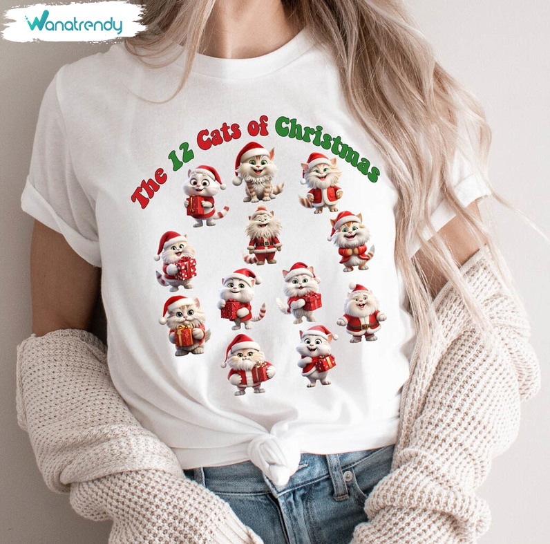 Christmas Cat Shirt, Cozy Holiday Crewneck Sweatshirt Long Sleeve