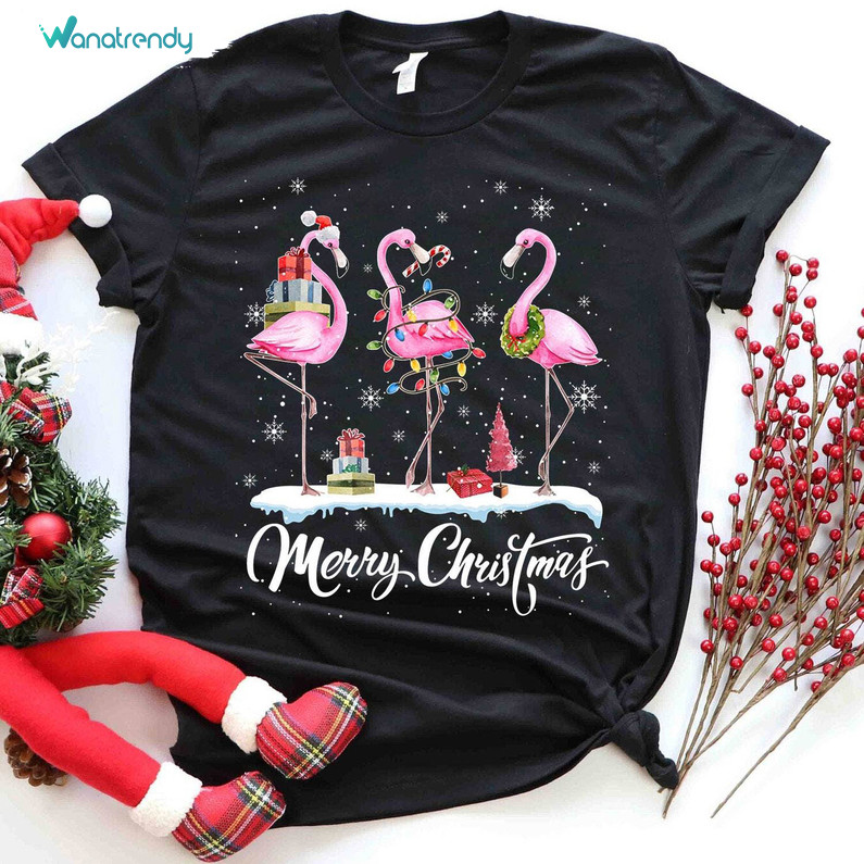 Merry Christmas Flamingo Shirt, Christmas Cute Long Sleeve Hoodie