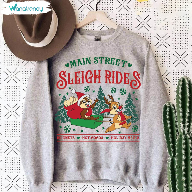 Chip And Dale Christmas Cute Shirt, Main Street Sleigh Rides Unisex Hoodie Long Sleeve
