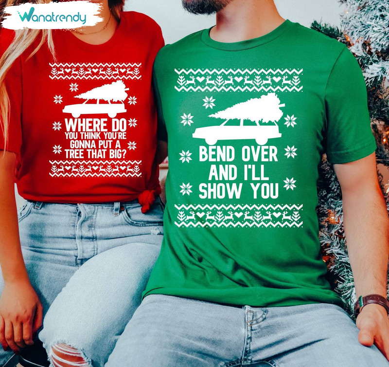 Bend Over And I Ll Show You Christmas Shirt, Funny Christmas Couples Unisex Hoodie Tee Tops