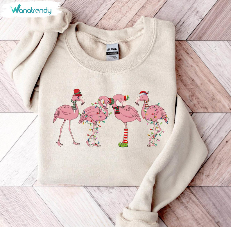 Pink Flamingo Funny Shirt, Christmas Cute Crewneck Sweatshirt Long Sleeve