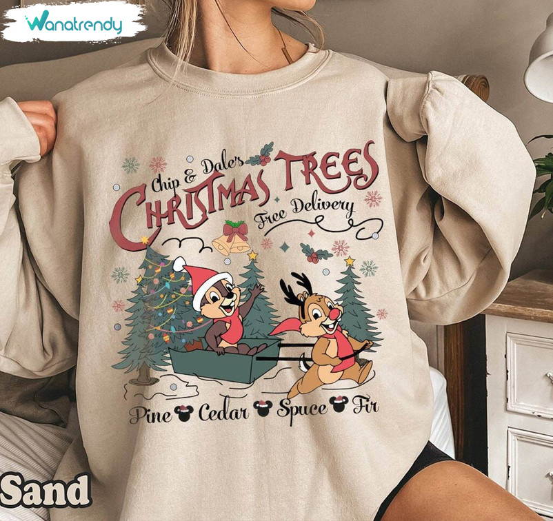 Chip And Dale Christmas Tree Shirt, Disney Christmas Couple Crewneck Sweatshirt Unisex T Shirt