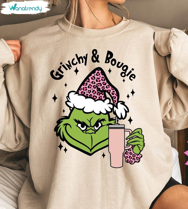 Grinchy And Bougie Funny Shirt, Christmas Short Sleeve Tee Tops