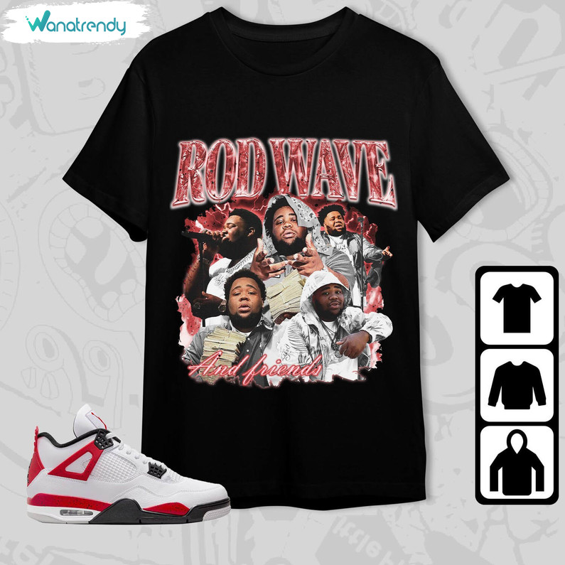 Rod Wave Hiphop Shirt, Jordan 4 Red Cement Short Sleeve Sweater