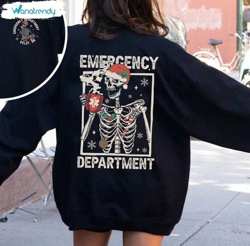Emergency Department Christmas Skeleton Shirt, Nurse Skeleton Long Sleeve Unisex Hoodie