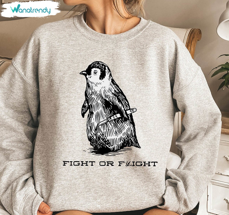 Fight Or Flight Penguin Shirt, Funny Penguin Meme Short Sleeve T-Shirt