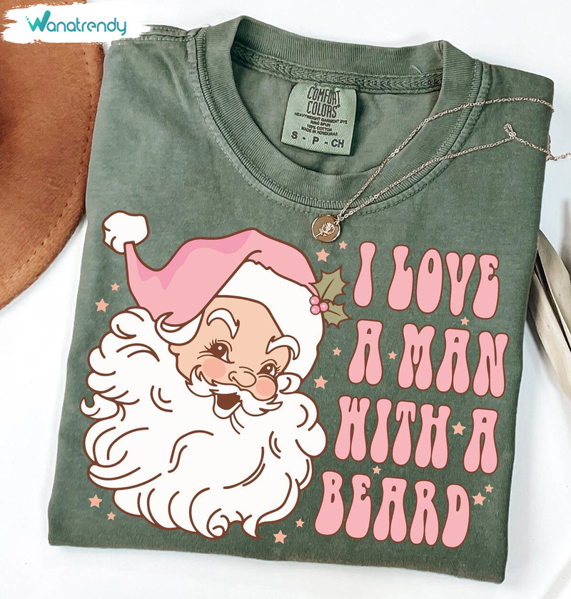 Funny Santa Beard Shirt, Pink Santa Christmas Sweater Crewneck Sweatshirt