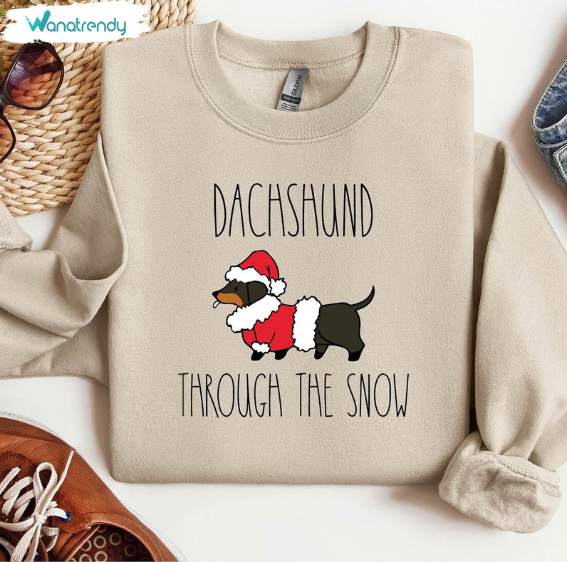 Dachshund Through The Snow Funny Shirt, Cute Dog Unisex Hoodie Crewneck Sweatshirt