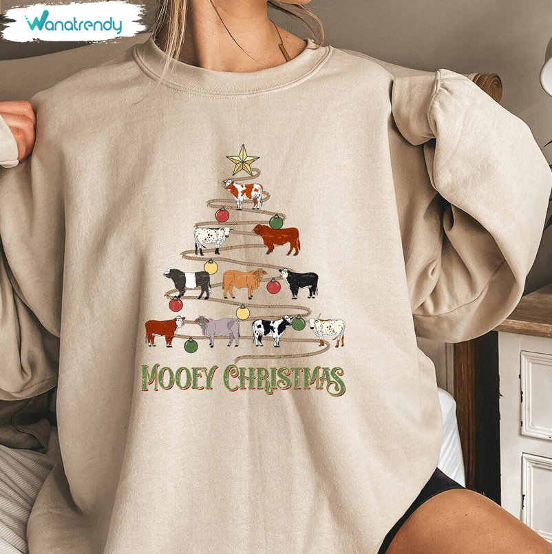 Mooey Christmas Cow Shirt, Funny Xmas Cow Short Sleeve Tee Tops
