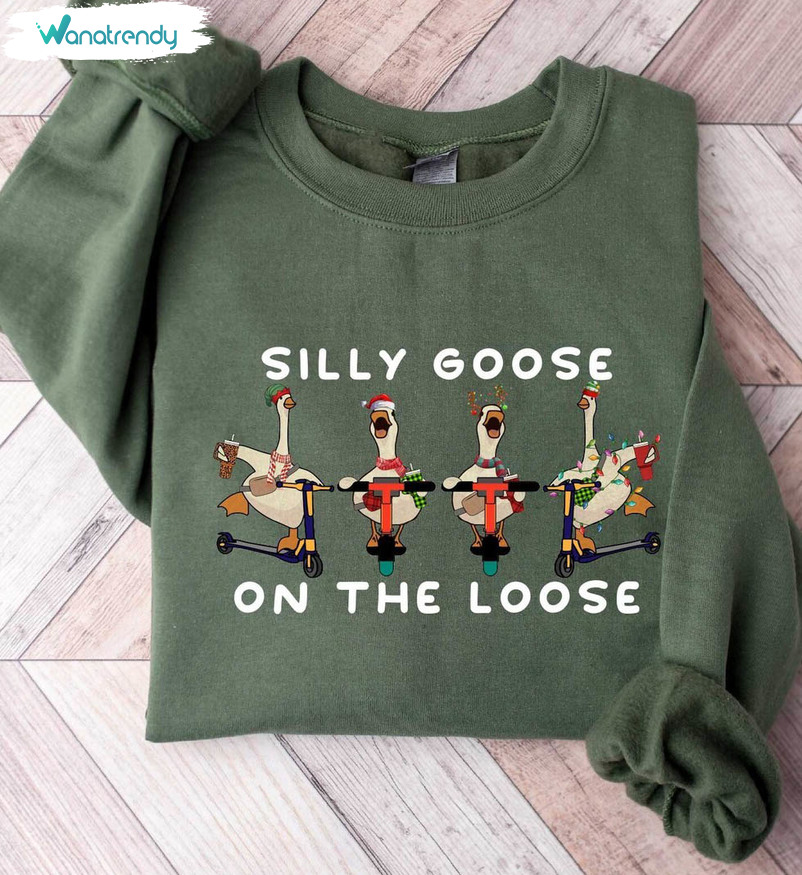 Silly Goose On The Loose Sweatshirt, Silly Goose University Short Sleeve Crewneck Sweatshirt