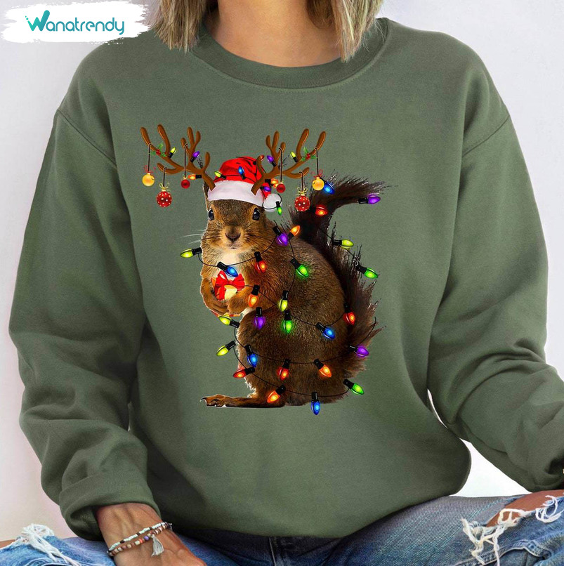 Christmas Squirrel Lights Shirt, Christmas Squirrel Crewneck Sweatshirt Tee Tops