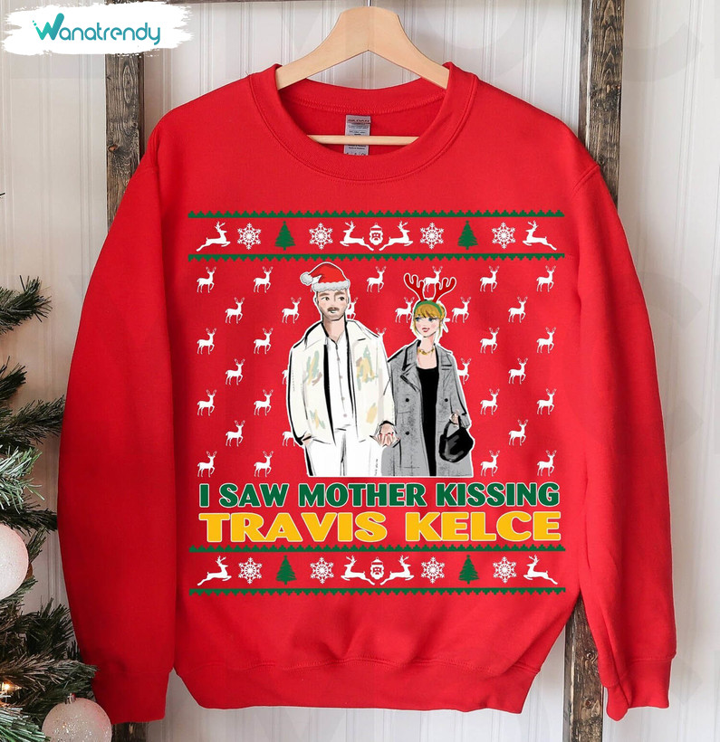 I Saw Mother Kissing Travis Kelce Christmas Sweatshirt, Kansas City Short Sleeve Unisex Hoodie