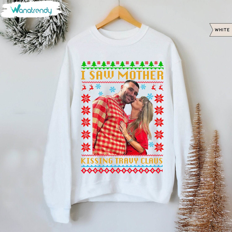 I Saw Mother Kissing Travis Kelce Shirt, Vintage Christmas Crewneck Sweatshirt Sweater