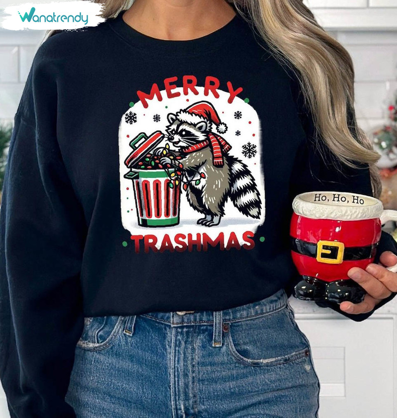 Raccoon Sweatshirt , Funny Merry Trashmas Short Sleeve Tee Tops