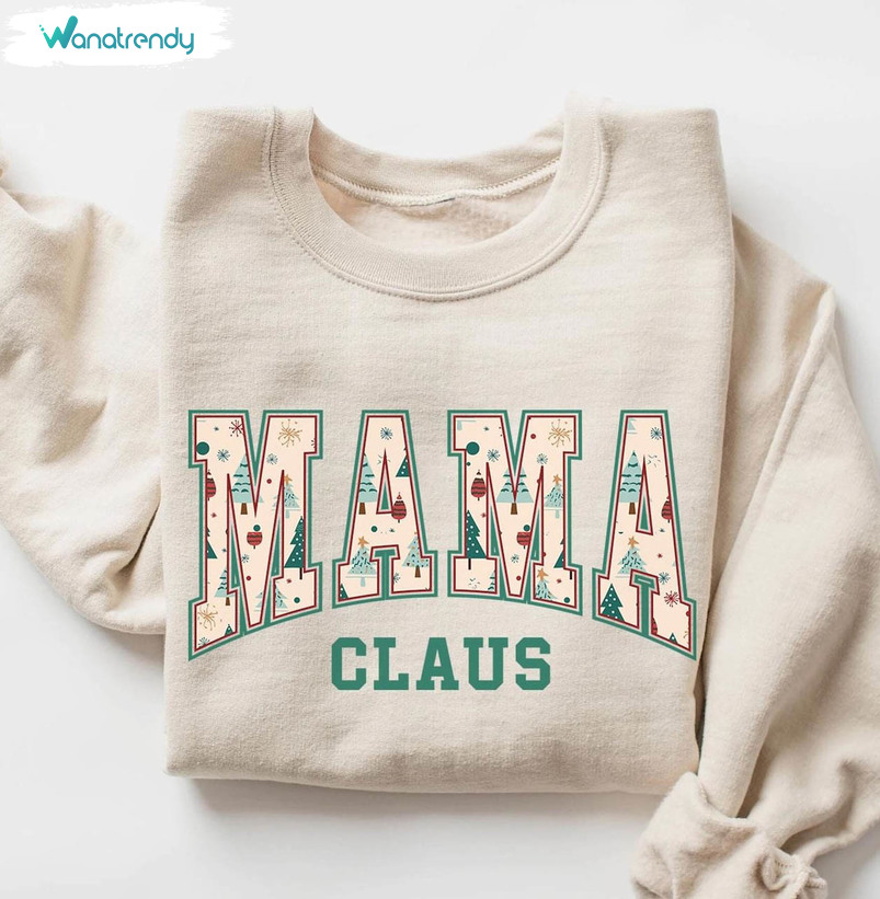 Mama Claus Retro Shirt, Varsity Christmas Long Sleeve Unisex Hoodie