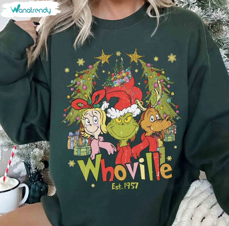 Retro Whoville Est 1957 Shirt, Christmas Grinch Short Sleeve Hoodie