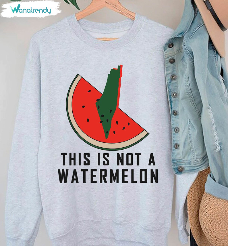This Is Not A Watermelon Shirt, Palestine Strong Magritte Parody Long Sleeve Unisex Hoodie