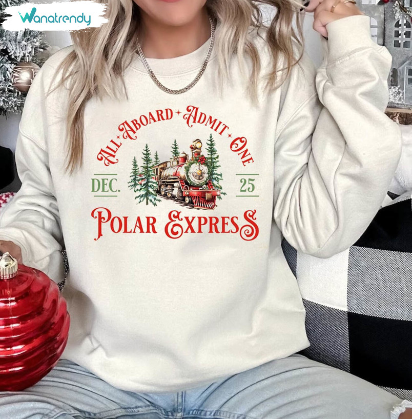 Polar Express Christmas Train Shirt, Believe Christmas North Pole Short Sleeve Sweater
