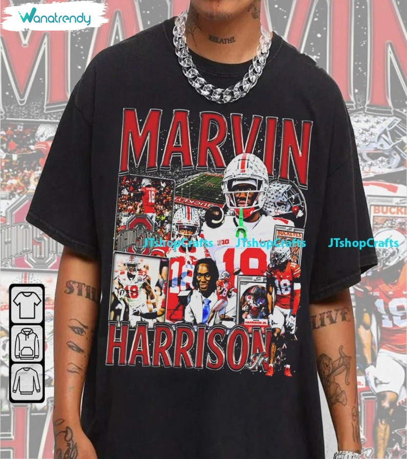 Marvin Harrison Jr Shirt, Vintage Short Sleeve Crewneck Sweatshirt