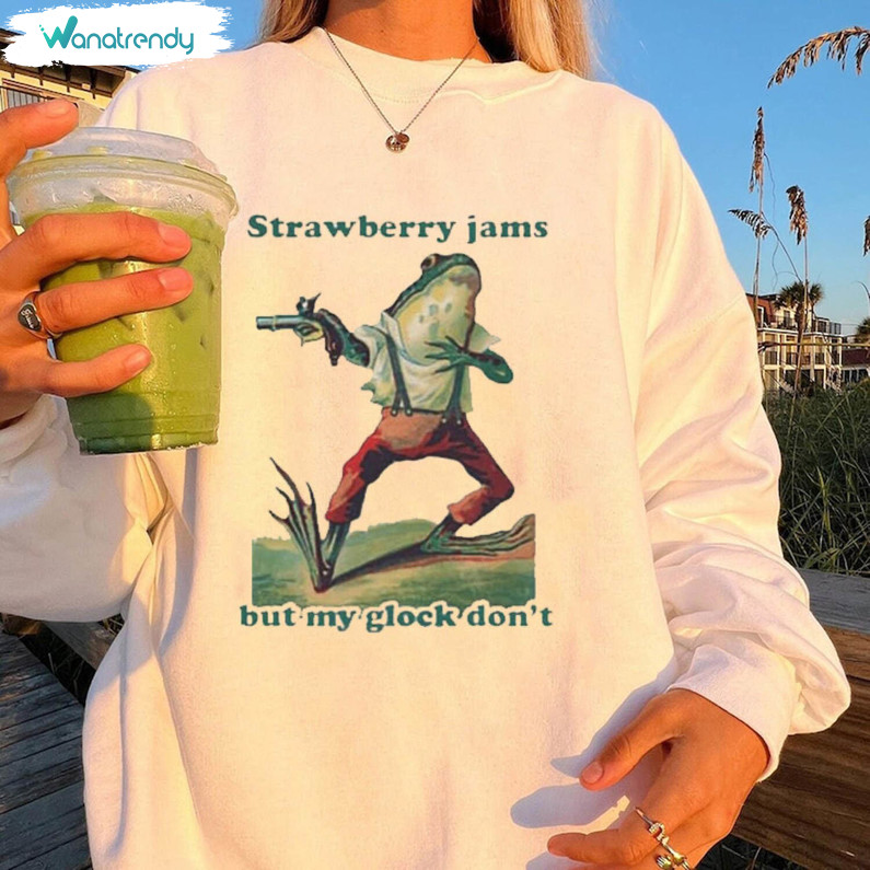 Strawberry Jams But My Glock Don't Shirt, Funny Meme Short Sleeve Tee Tops