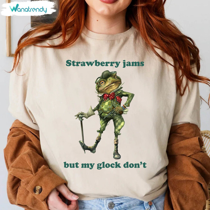 Strawberry Jams But My Glock Don't Shirt, Meme Tee Tops Crewneck Sweatshirt