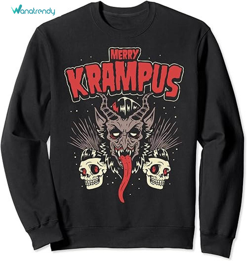 Meowy Krampus Shirt, Christmas Horror Unisex Hoodie Long Sleeve