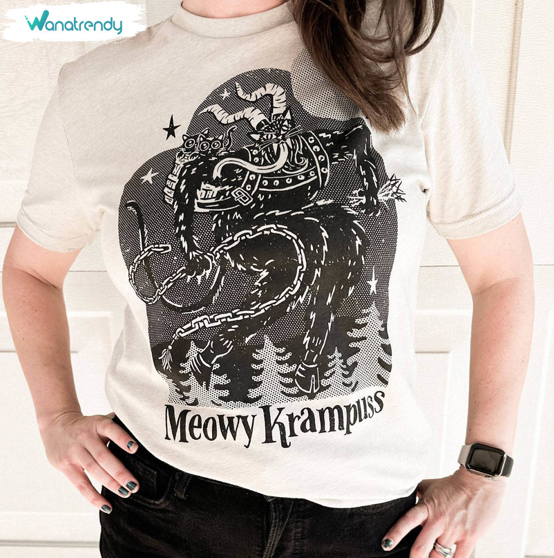 Meowy Krampus Shirt, Trendy Long Sleeve Short Sleeve