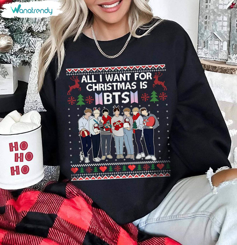 Bts Christmas Shirt, All I Want For Christmas Is Bts Long Sleeve Unisex T Shirt