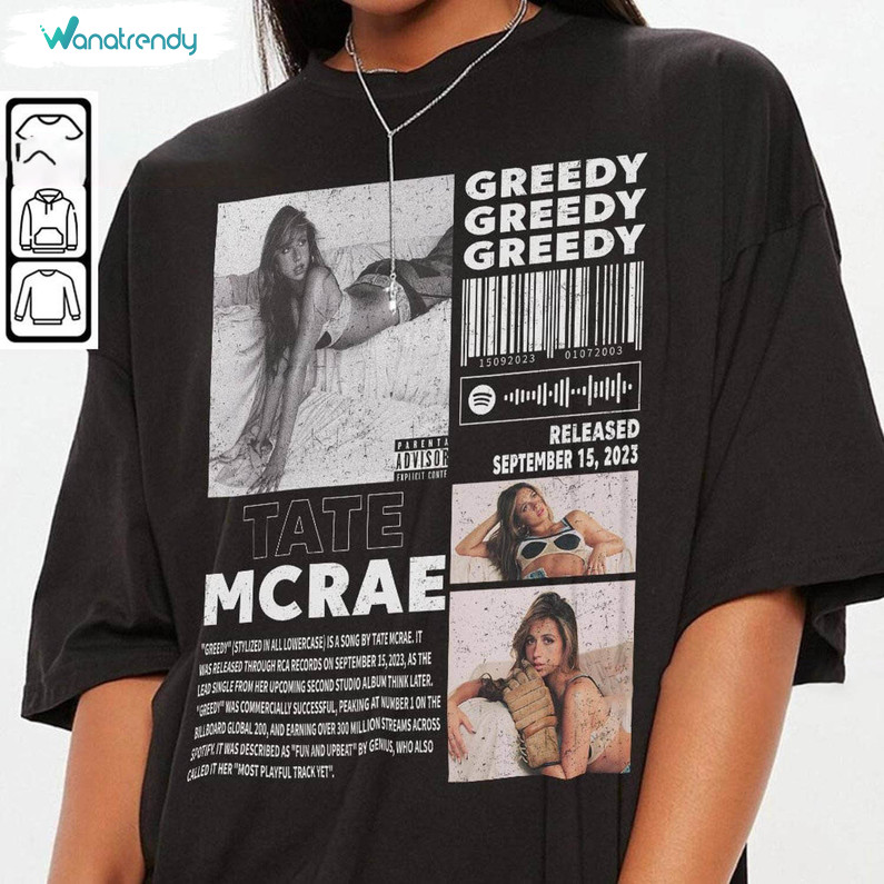 Tate Mcrae Shirt, Mcrae Greedy Album Short Sleeve Crewneck Sweatshirt