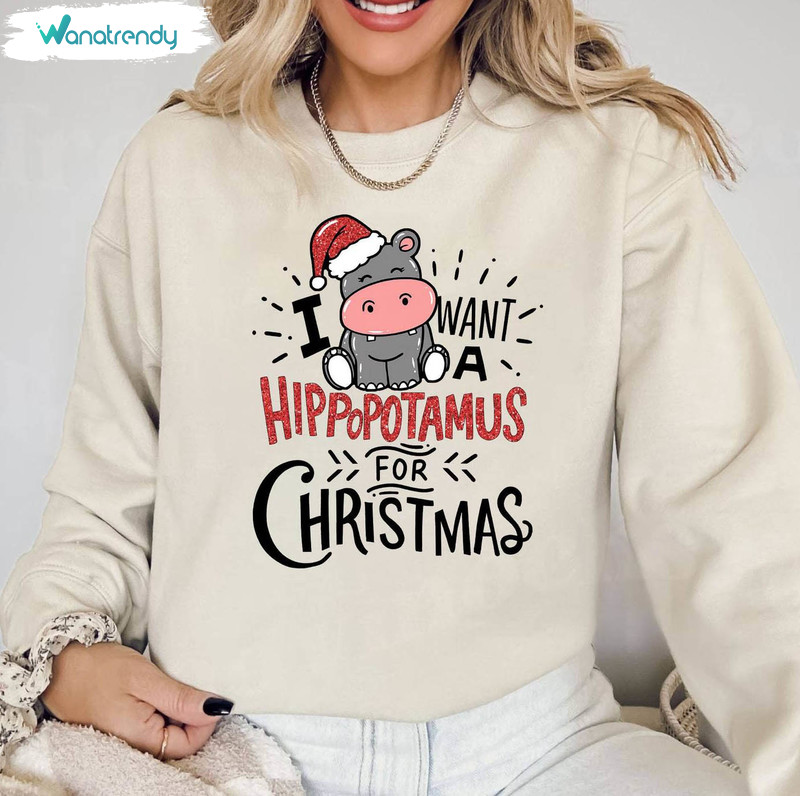 I Want A Hippopotamus For Christmas Shirt, Funny Christmas Short Sleeve Long Sleeve