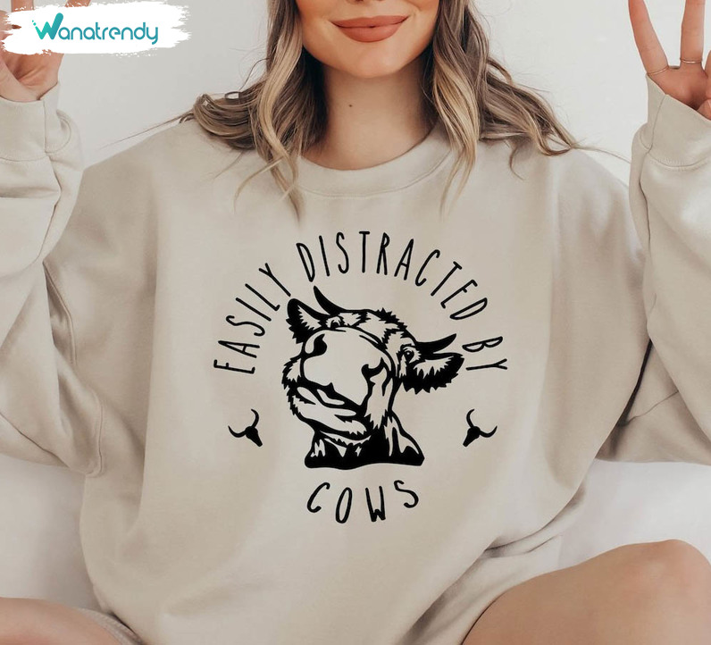 Easily Distracted By Cows Shirt, Farming Animal Tee Tops Tank Top