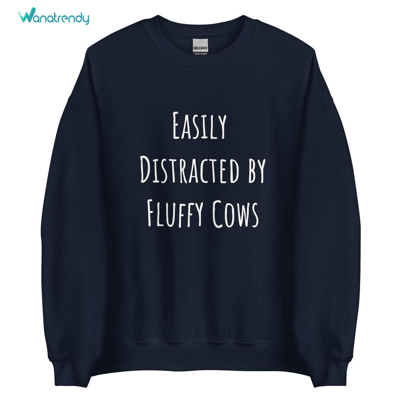 Easily Distracted By Cows Shirt, Fluffy Cows Short Sleeve Hoodie