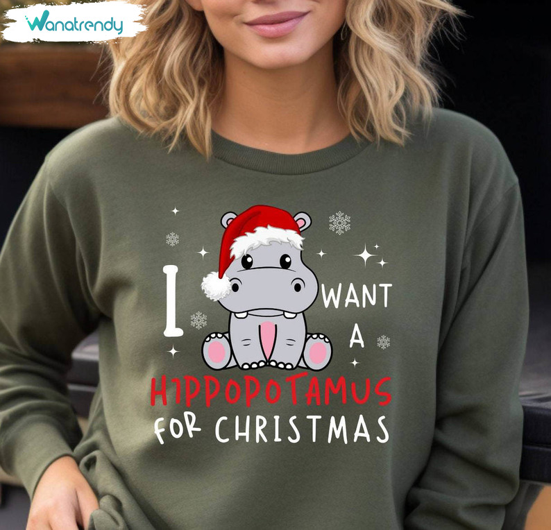 I Want A Hippopotamus For Christmas Shirt, Funny Christmas Crewneck Sweatshirt Sweater