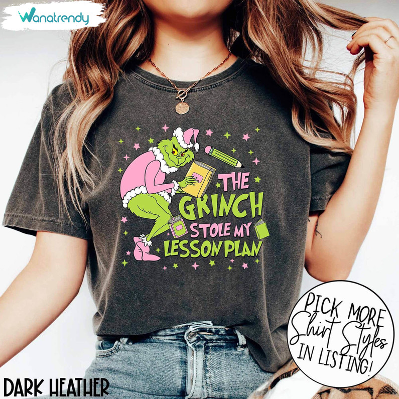 The Grinch Stole My Lesson Plan Comfort Shirt, Grinch Teacher Unisex Hoodie Tank Top