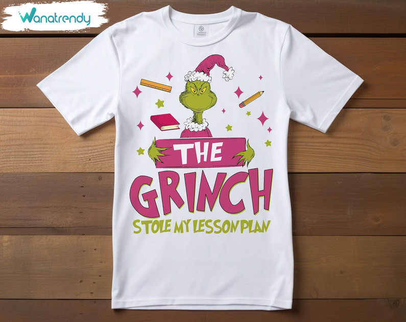 The Grinch Stole My Lesson Plan Shirt, Vintage Holiday Crewneck Sweatshirt