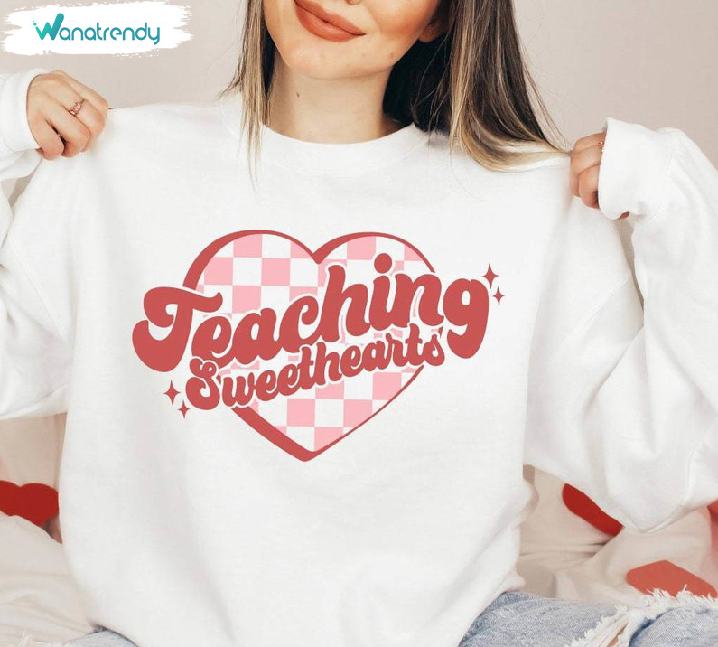 Vintage Teaching Sweethearts Shirt, Teacher Valentines Day Short Sleeve Sweatshirt
