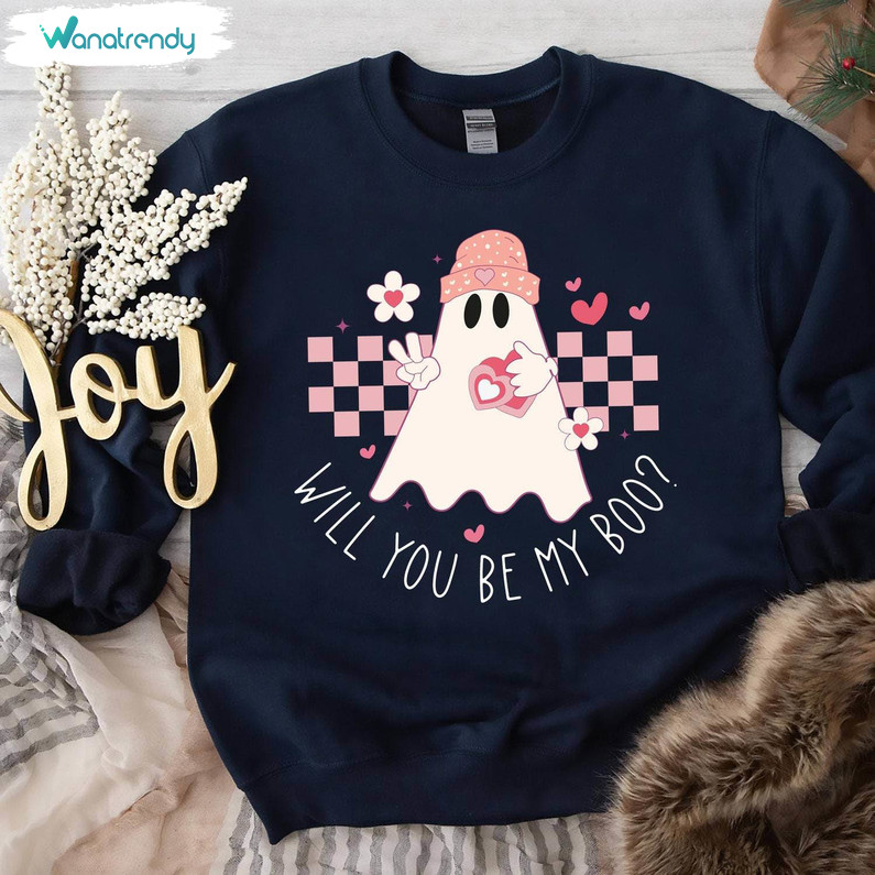 Trendy Will You Be My Boo Ghost Shirt, Ghost Love Valentines Day Tee Tops Sweater