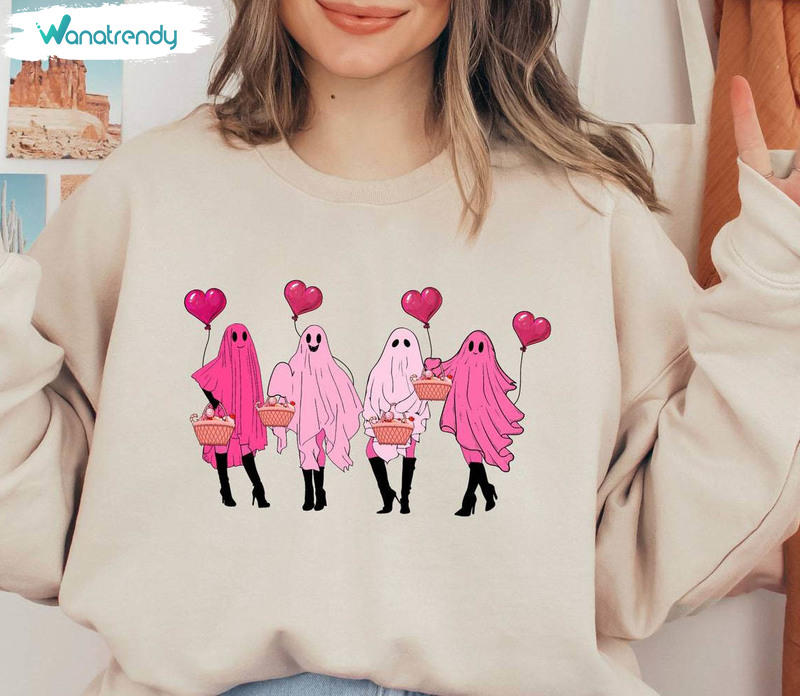 Creative Pink Ghosts Valentines Day T Shirt , Valentines Ghost Shirt Long Sleeve