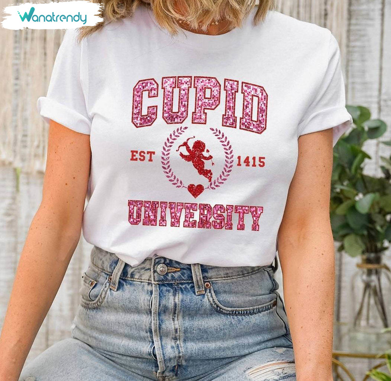 Vintage Cupid University Shirt, Valentines Day Unisex Hoodie Short Sleeve