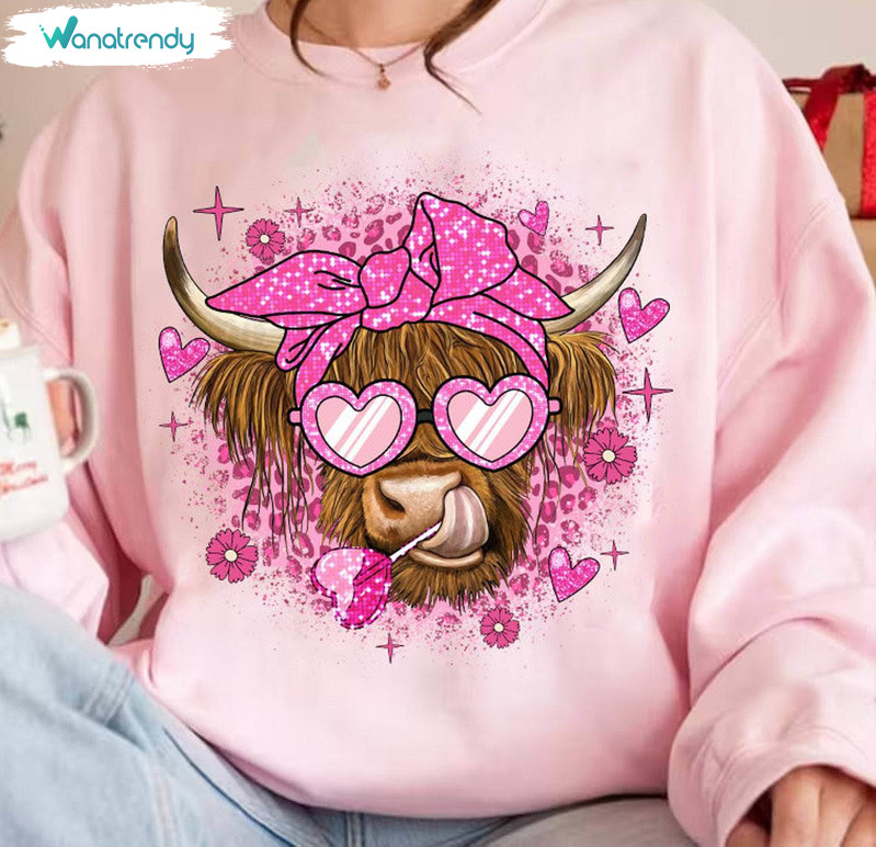 Vintage Heifer Valentine Shirt, Highland Cow Valentine Long Sleeve Unisex Hoodie