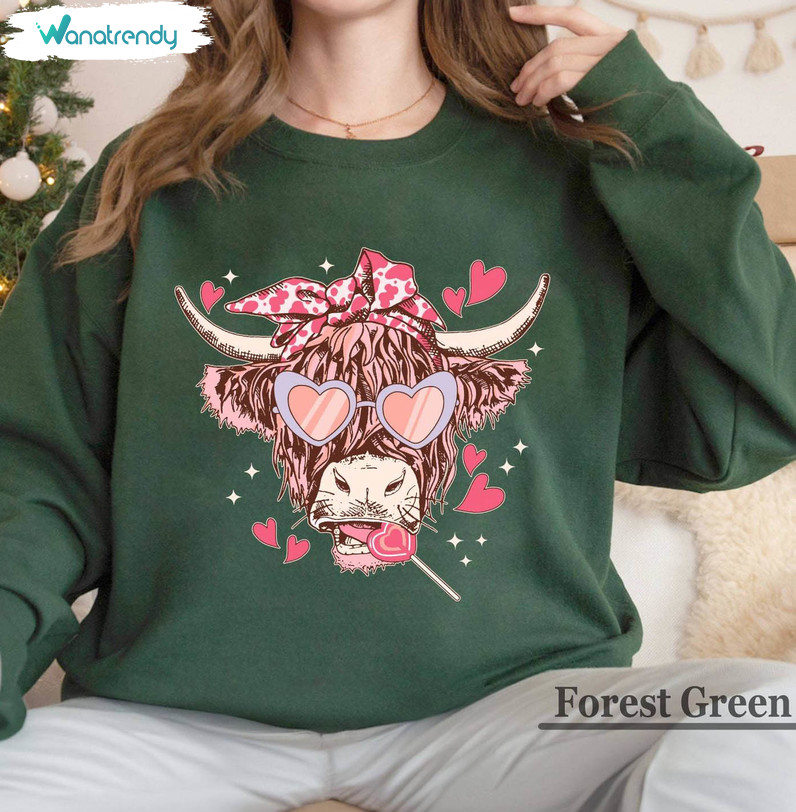 Trendy Heifer Valentine Shirt, Highland Cow Valentine Unisex Hoodie Short Sleeve