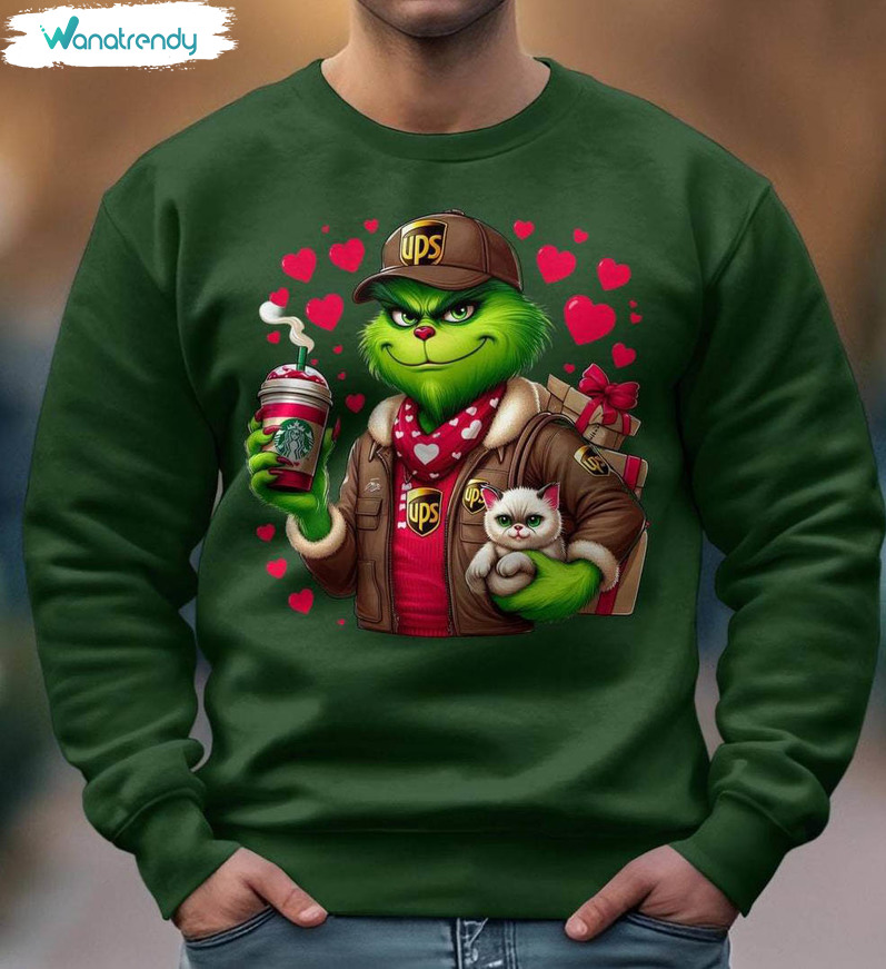 Trendy Grinch's Valentine Shirt, Grinch And Cat Valentines Day Tee Tops Crewneck