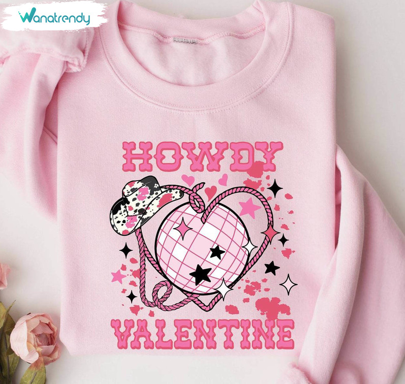 Groovy Valentine Cowgirl Sweatshirt, Modern Howdy Valentine Shirt Short Sleeve